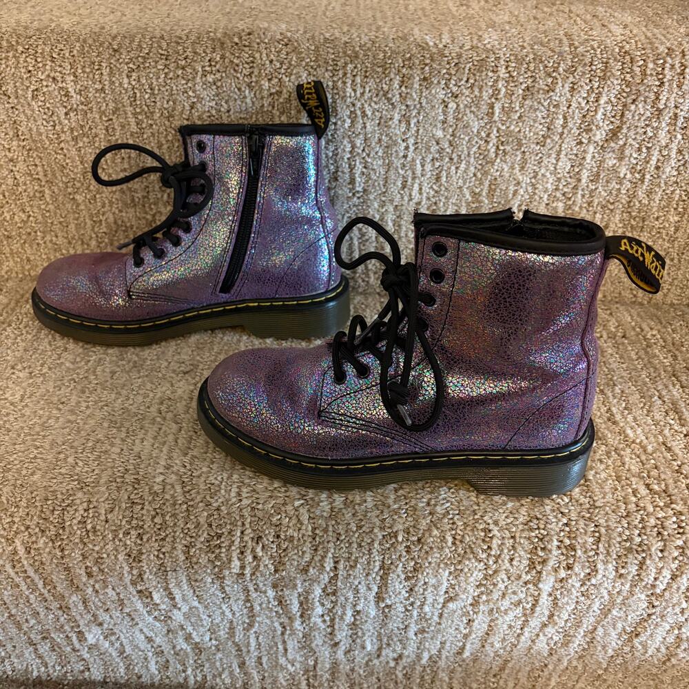 Dr. Martens Doc Delaney Boots Youth Girls 2 Purple Glitter Zip Lace Up Combat